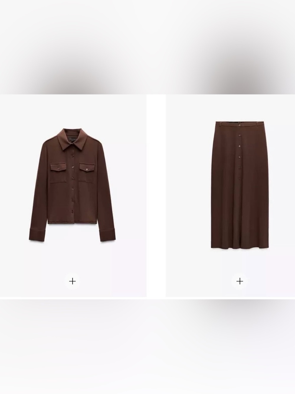 Zara Button-Front Brown Maxi Skirt and matching top Coord set